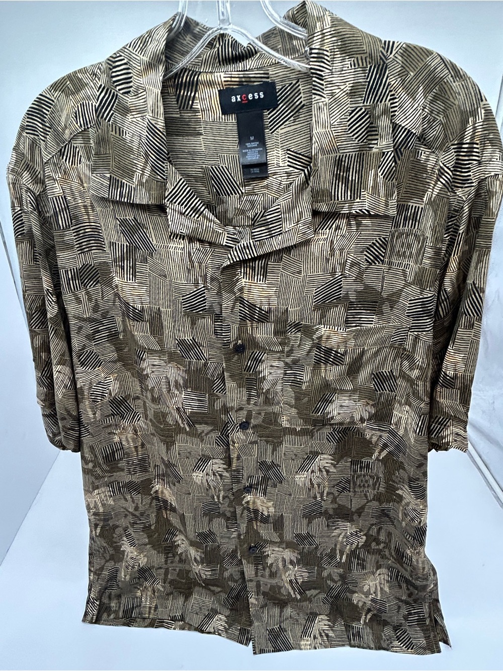 Axcess Men's Tan Patterned Short-Sleeve Button-Up Shirt Me